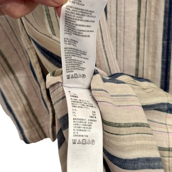 Tommy Bahama Linen Metallic Striped Lace Up Top Tunic Size Large - Picture 7 of 8